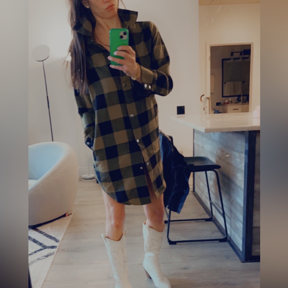 Long sleeve flannel dress or light throw over jacket